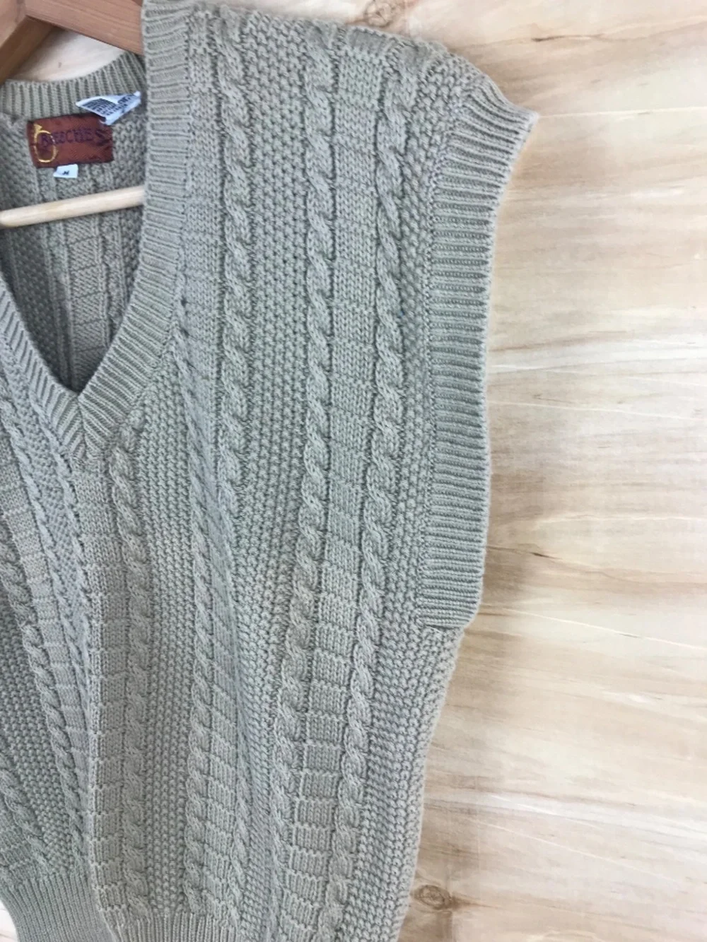 Vintage Sweater Vest Unisex Medium Brown Tan Cable Knit Breeches Hong Kong 80s